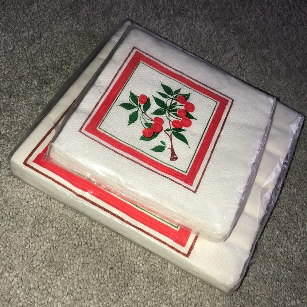 Hallmark Vintage‎ Beverage Lunchon Napkins Set Cherries Print